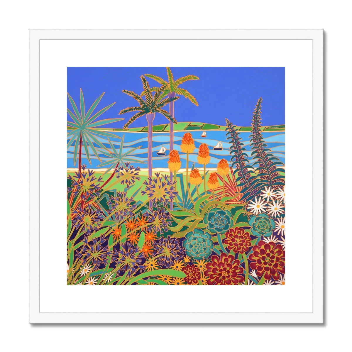 Joanne Short Framed Open Edition Cornish Garden Art Print. 'A Garden of Colourful Delights, Tresco' Joanne Short
