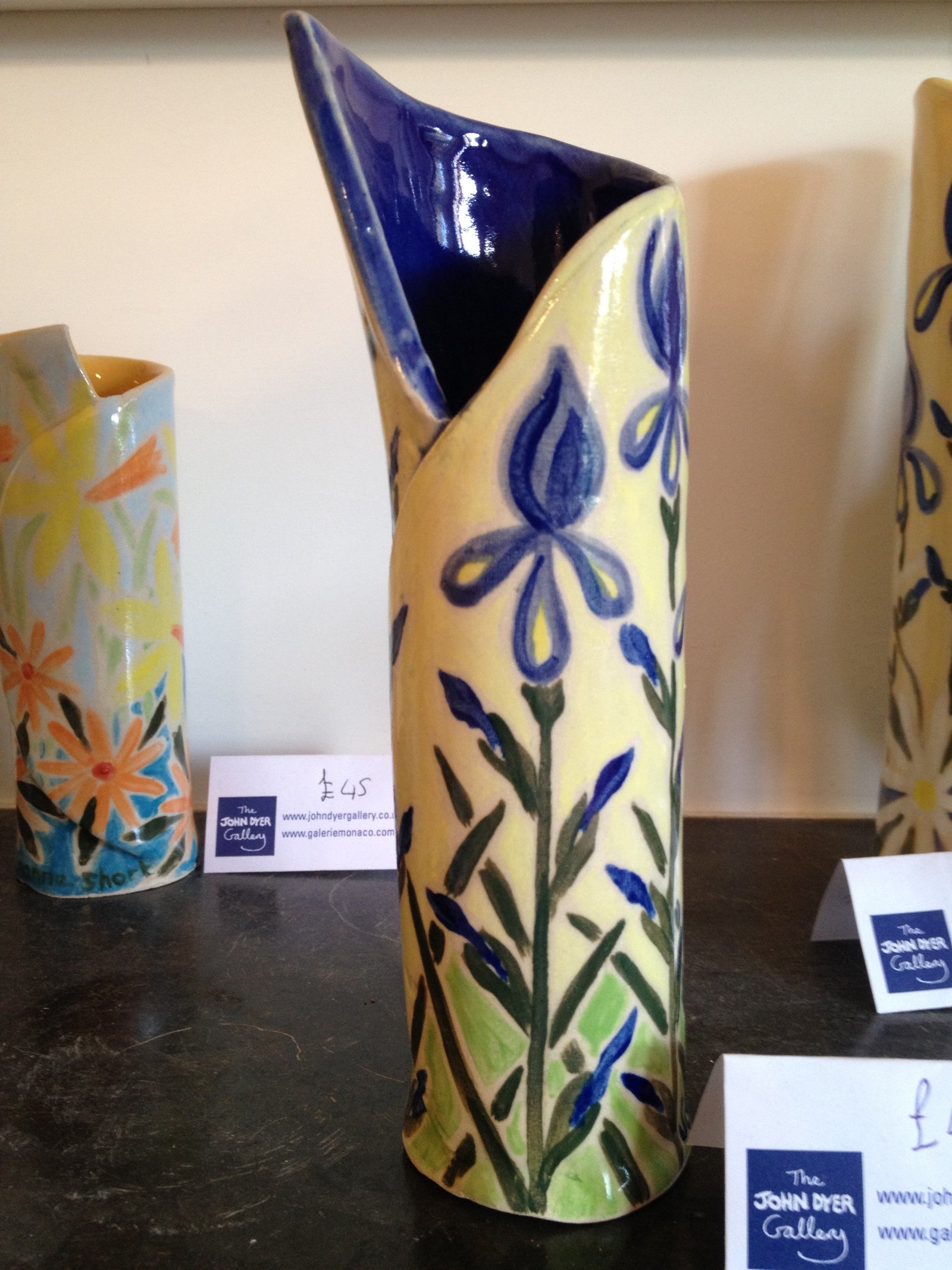 Cornish Ceramic Vase with Blue Iris by Joanne Short