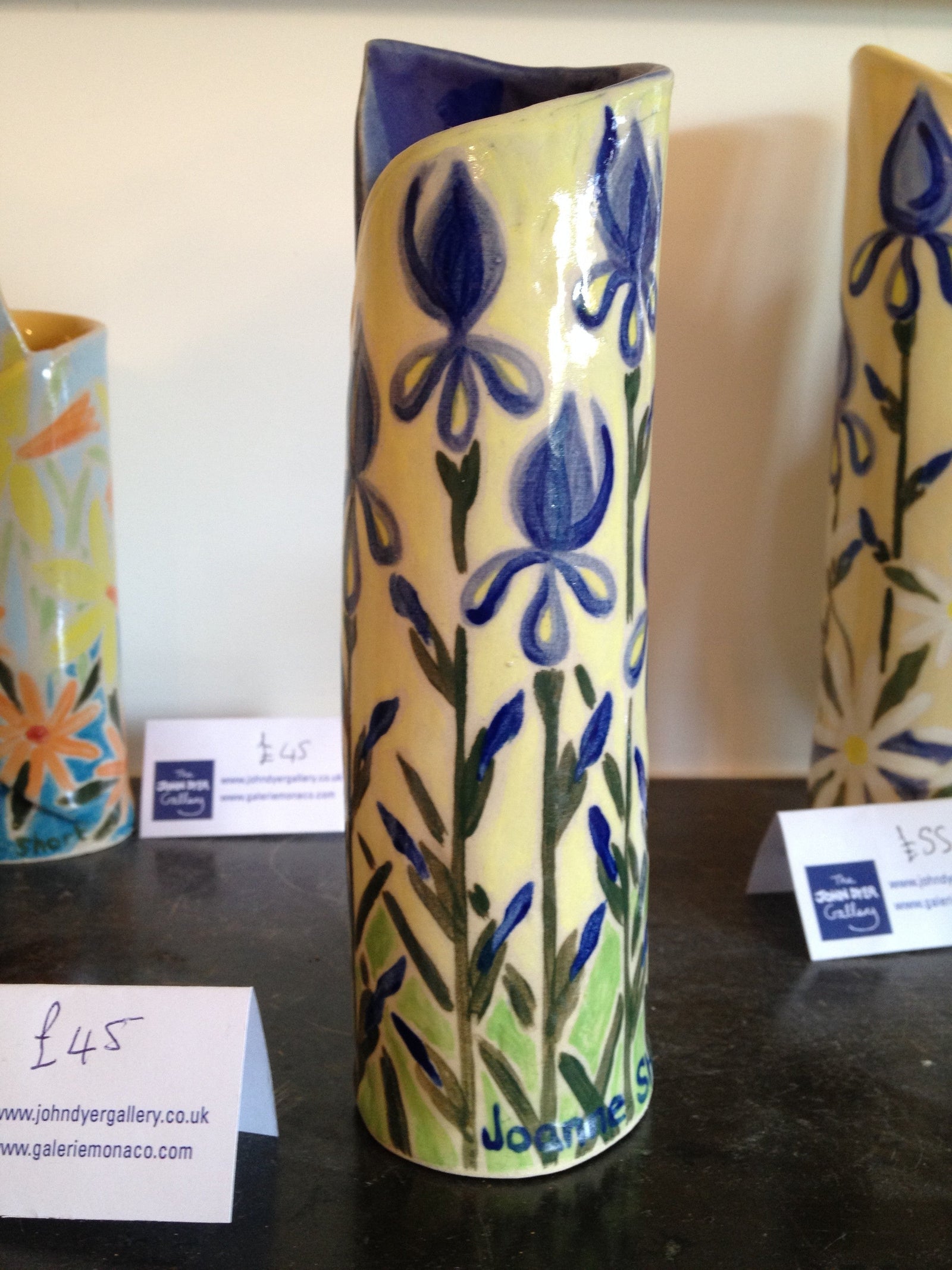 Cornish Ceramic Vase with Blue Iris by Joanne Short