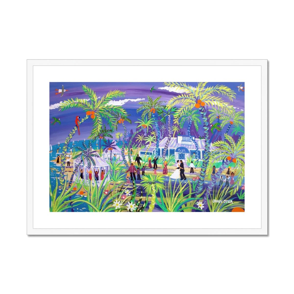 John Dyer Framed Open Edition Cornish Art Print. 'Caribbean Wedding at the Grand Old House, Cayman Islands'. Caribbean Art Gallery John Dyer