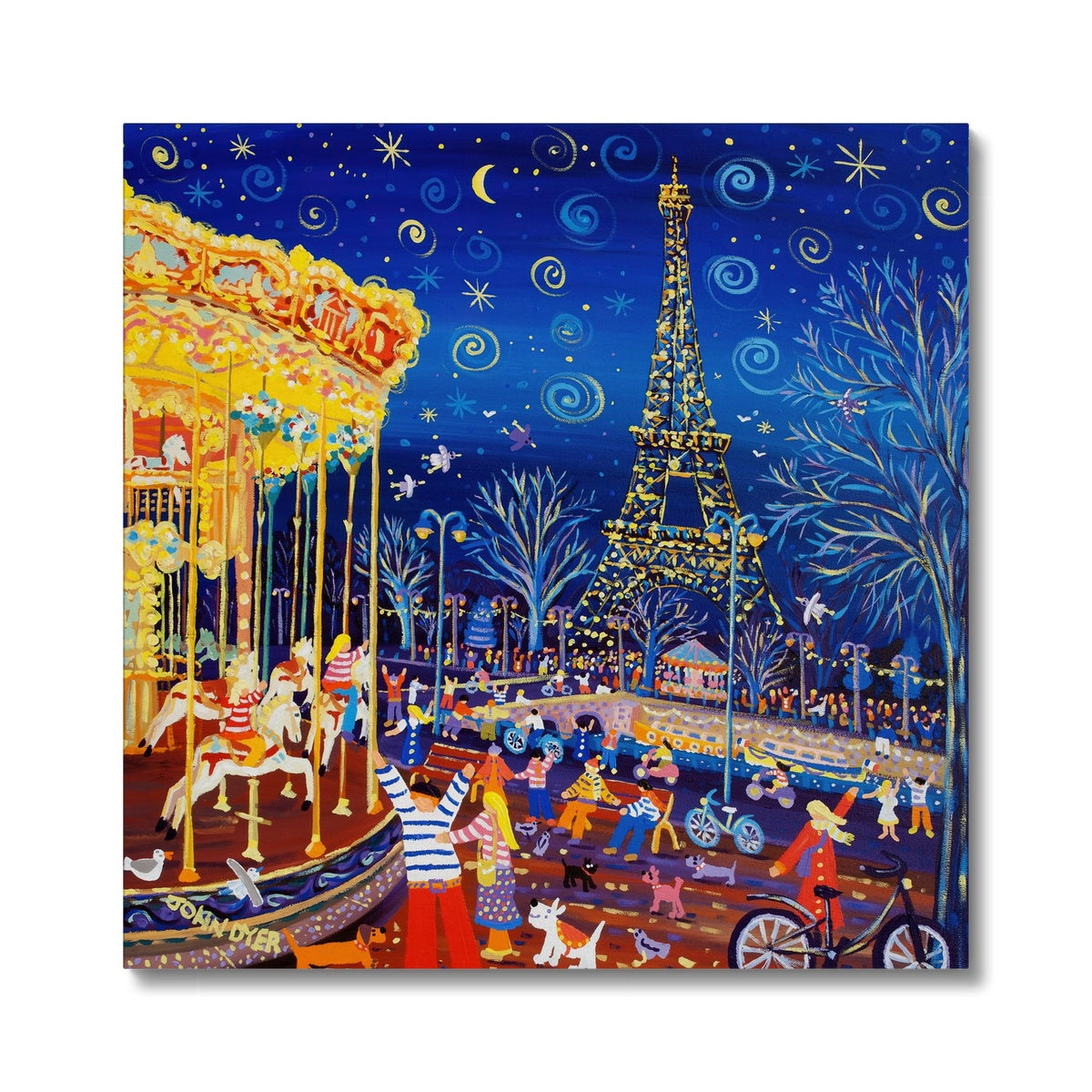 Twinkling Lights and Carousel Delights, Paris, Eiffel Tower. Canvas Art Print by John Dyer