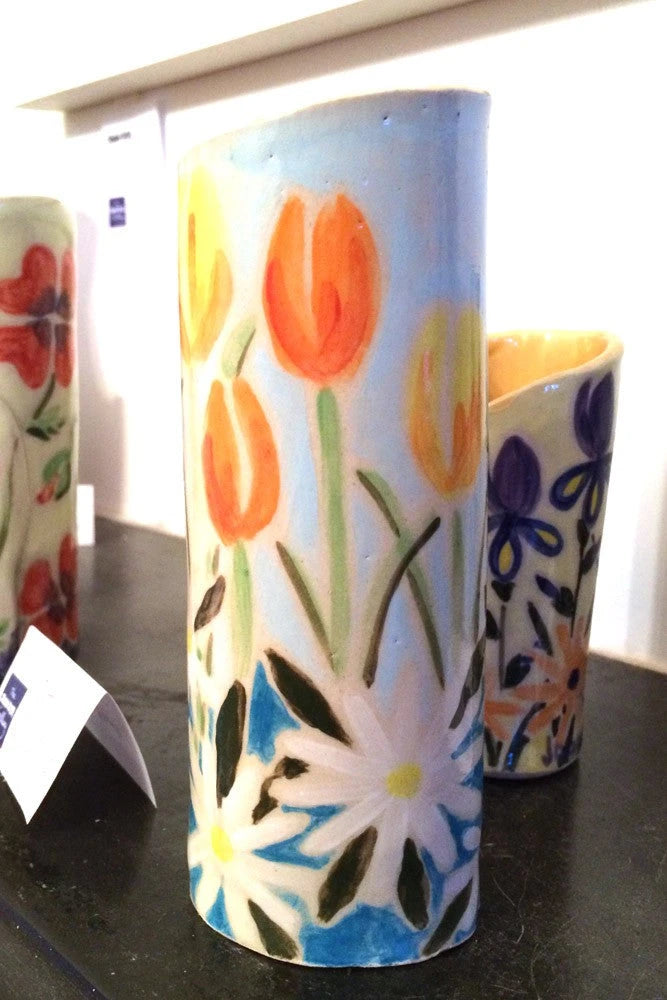 Joanne Short Ceramic Vase Tulips and Daisies Joanne Short
