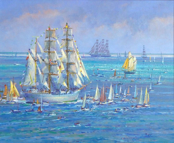 Original Oil Painting. Sunlight on the Sails, Falmouth Tall Ships Regatta. By Ted Dyer. Ted Dyer