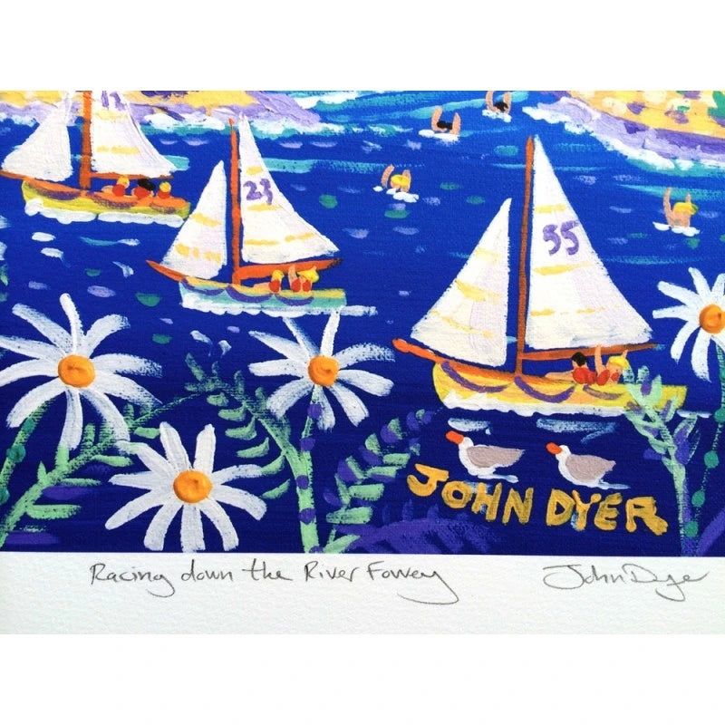 'Racing Down the River, Fowey'. Limited Edition Print by Cornish Artist John Dyer John Dyer