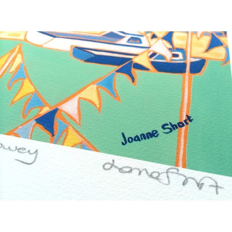 'Daisies and Bunting, Fowey'. Limited Edition Cornwall Art Print by Cornish Artist Joanne Short