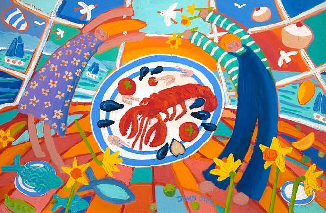 Dancing before Dinner. Original Painting by John Dyer featuring Cornish Lobster John Dyer