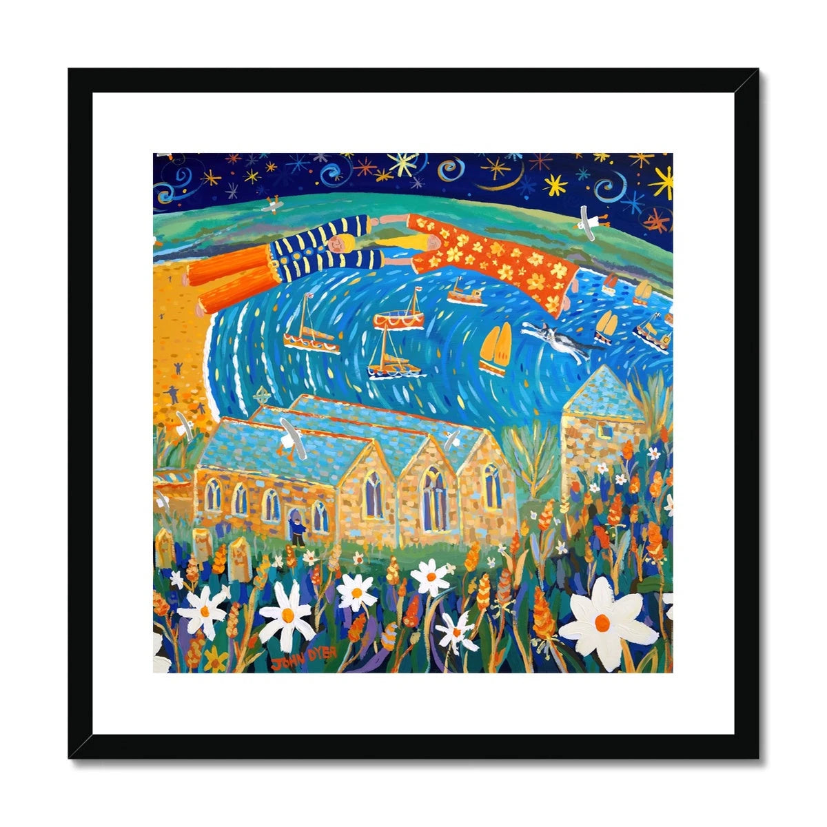 John Dyer Framed Open Edition Cornish Fine Art Print. 'Love Story, Gunwalloe, Church Cove'. Cornwall Art Gallery John Dyer
