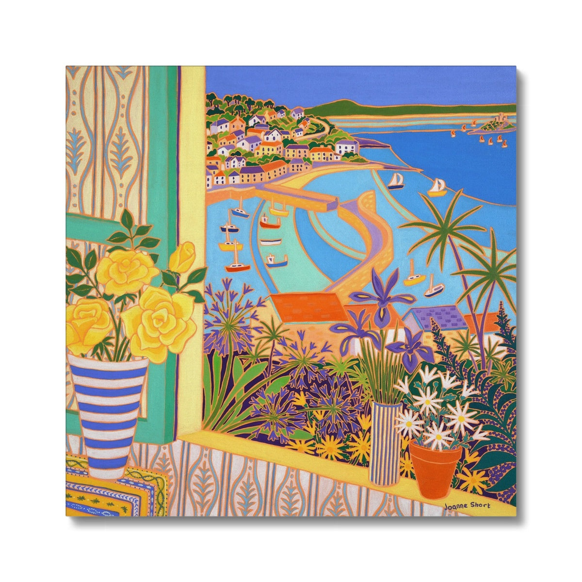 Roses in the Window, Mousehole. Canvas Art Print by Joanne Short