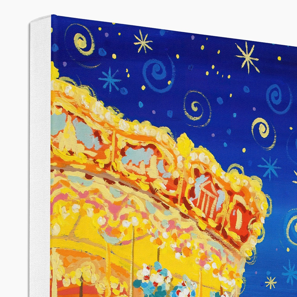 Twinkling Lights and Carousel Delights, Paris, Eiffel Tower. Canvas Art Print by John Dyer
