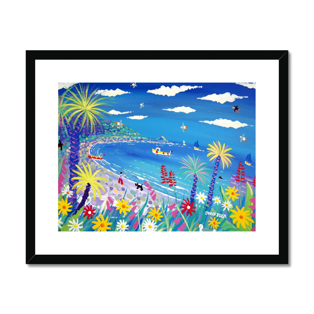 John Dyer Framed Open Edition Cornish Fine Art Print. 'Seaside Garden, Lamorna Cove'. Cornwall Art Gallery