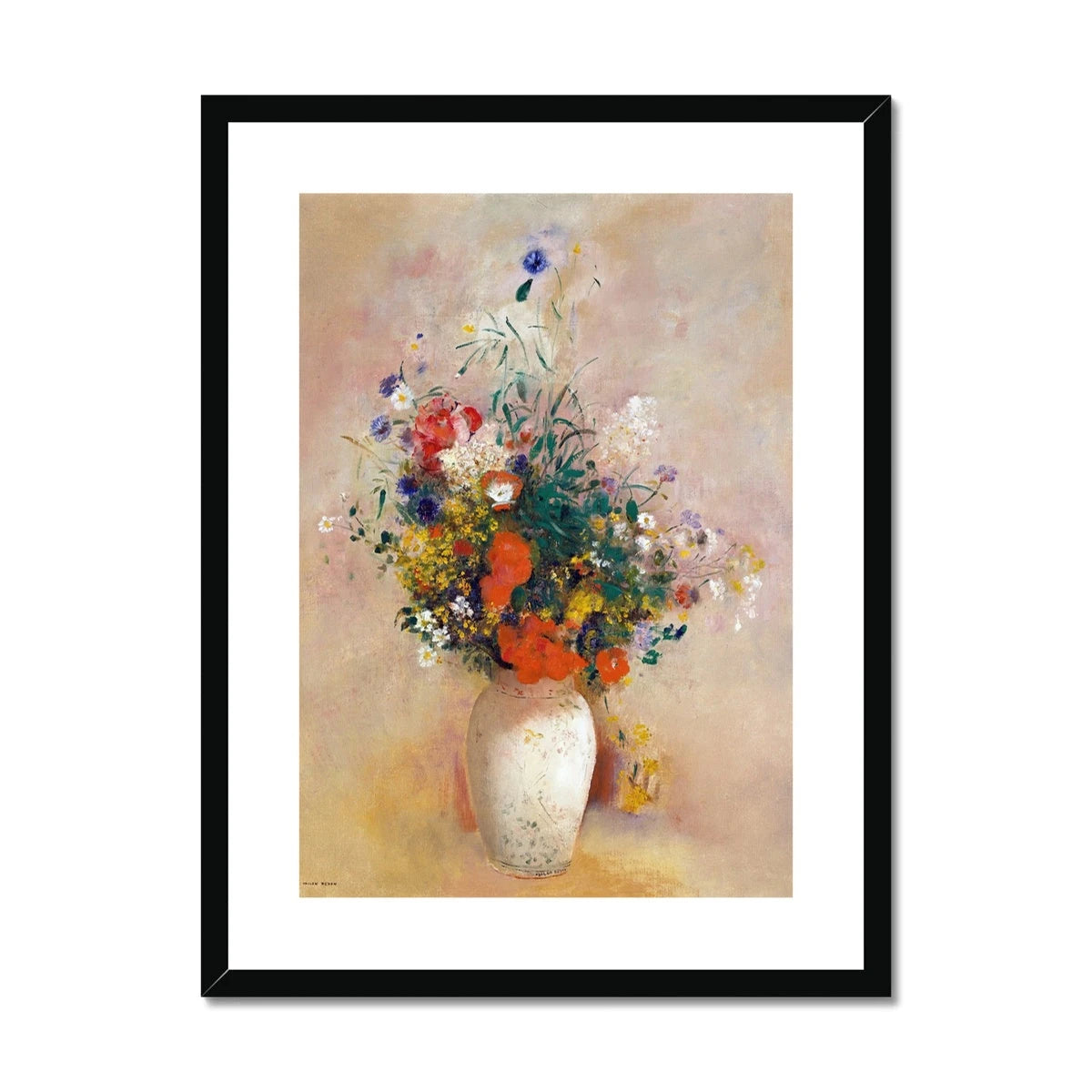 'Vase of Flowers with a Pink Background'. Garden Flowers. Still Life by Odilon Redon. Framed Open Edition Fine Art Print. Historic Art Odilon Redon