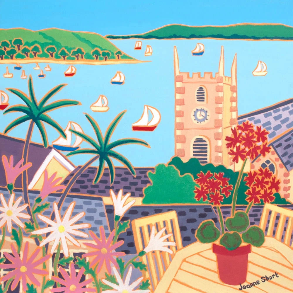 'View from the Garden, Falmouth'. Limited Edition Print by Cornish Artist Joanne Short. King Charles Church, Falmouth Joanne Short