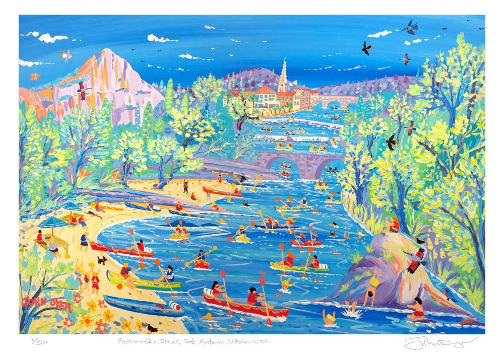 Limited Edition Print by John Dyer. Fun on the River, Saint Antonin, Noble Val, France. John Dyer
