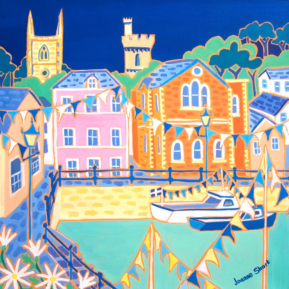 Daisies and Bunting, Fowey. Original painting by Joanne Short