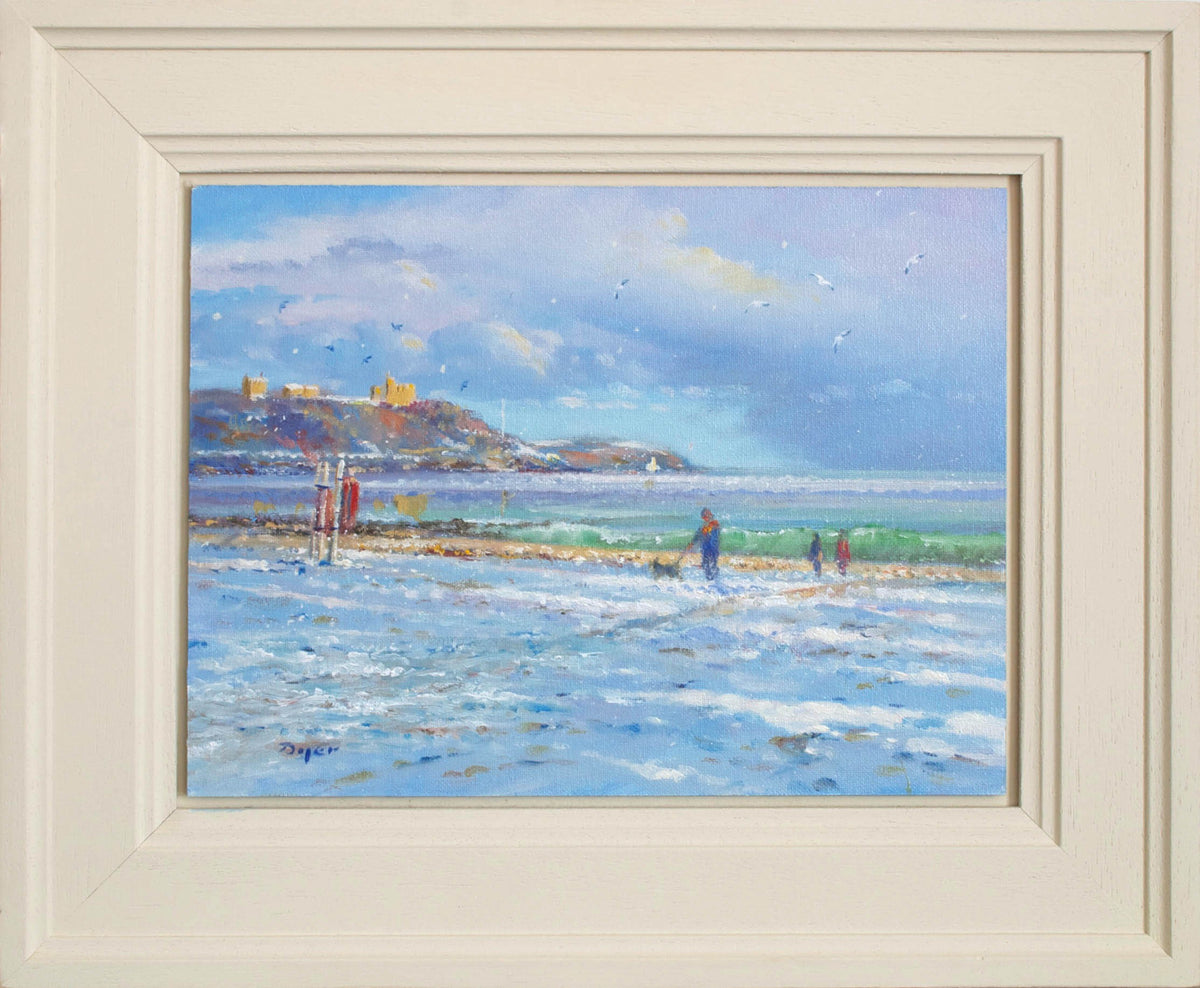 Walking in the Snow. Gyllyngvase Beach. By Ted Dyer