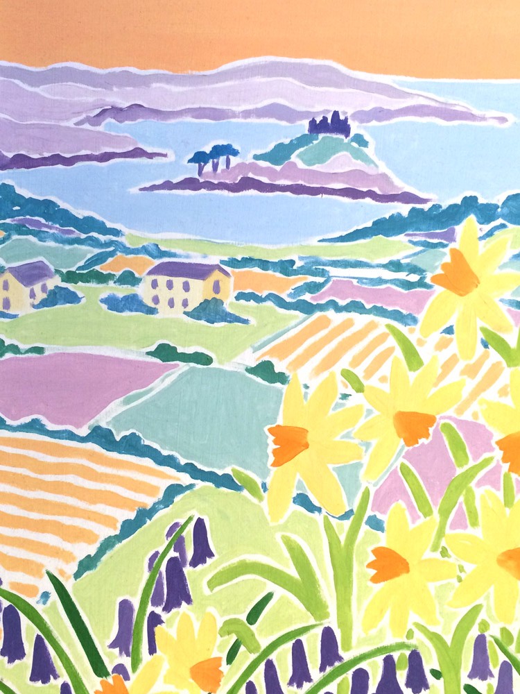 Original Oil Painting by Joanne Short. Spring has Sprung, Mount's Bay, Cornwall.