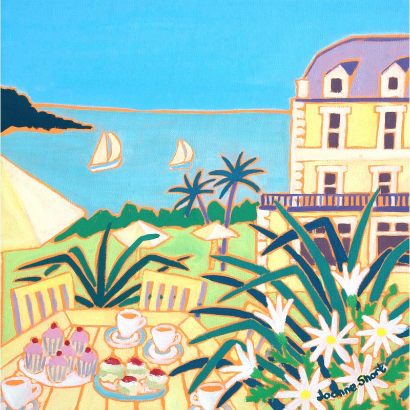 Original painting by Joanne Short. Afternoon Tea at the Fowey Hotel.