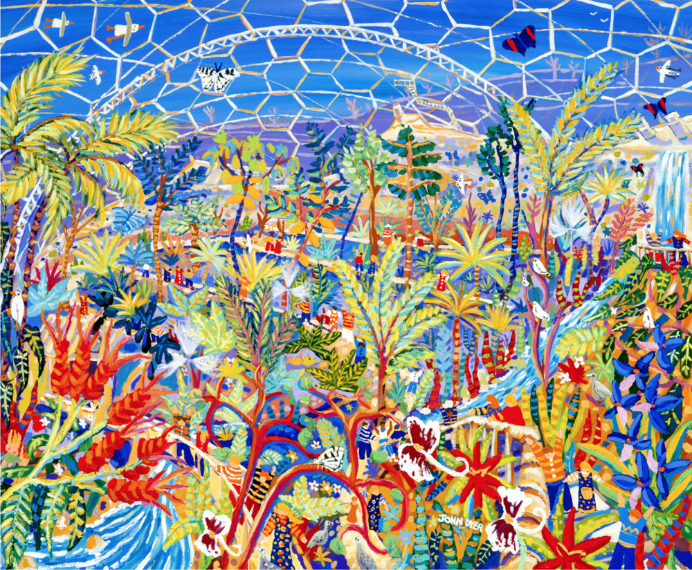 Signed Print by The Eden Project's artist John Dyer. Garden of Eden rainforest biome.