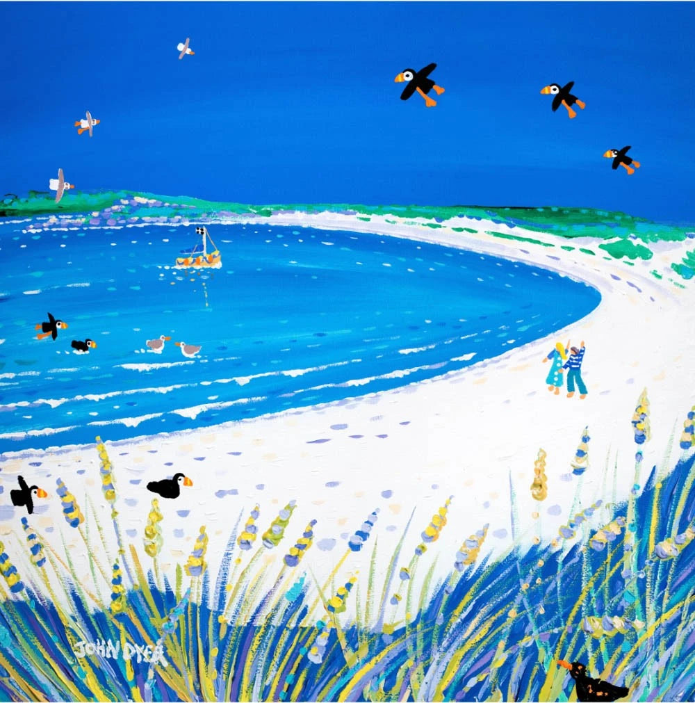 Signed Limited Edition Print by Cornish Artist John Dyer. 'Pentle Bay Days Tresco'. Tresco Art Gallery Beach Print John Dyer