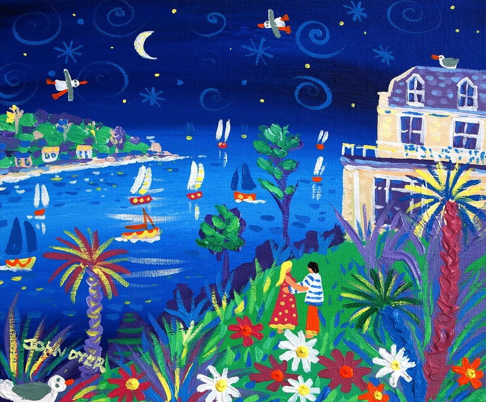 Limited Edition Print by Cornish Artist John Dyer. 'Holiday Hugs, Fowey'. Cornwall Art Gallery. John Dyer