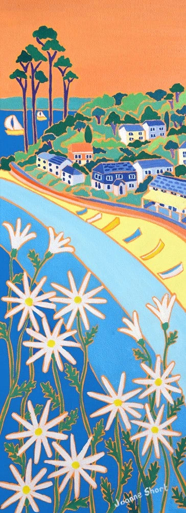 Original painting by Joanne Short. Spring Daisies and Pines, Helford Passage. Joanne Short