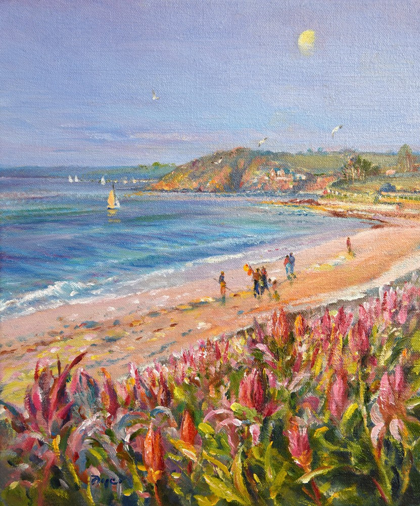 Original Oil Painting on Canvas. Early Summer Light. Gyllyngvase. By British Artist Ted Dyer.