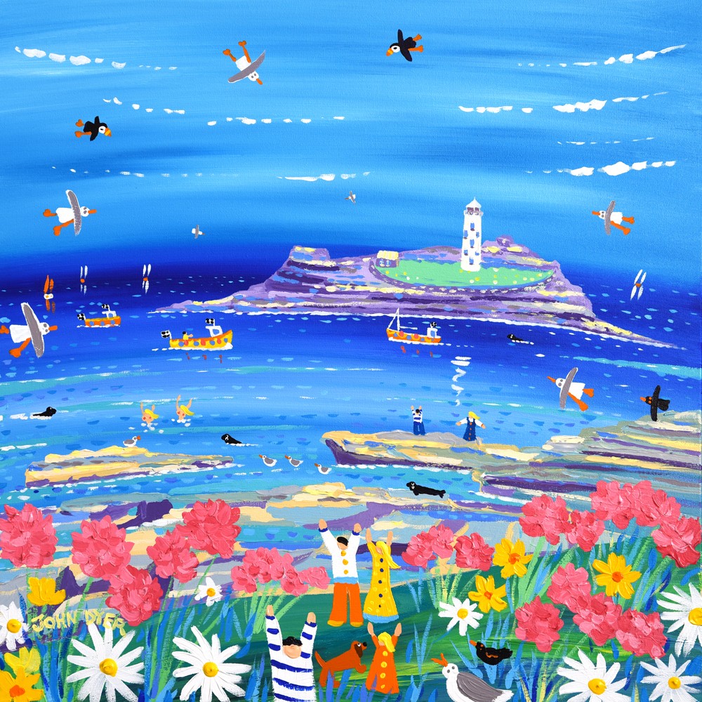 John Dyer Painting. Seapinks and Sunshine, Godrevy, Cornwall.