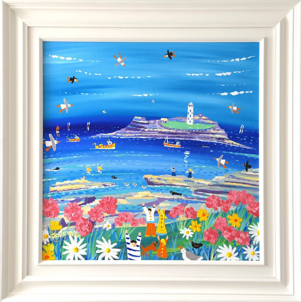 John Dyer Painting. Seapinks and Sunshine, Godrevy, Cornwall. John Dyer
