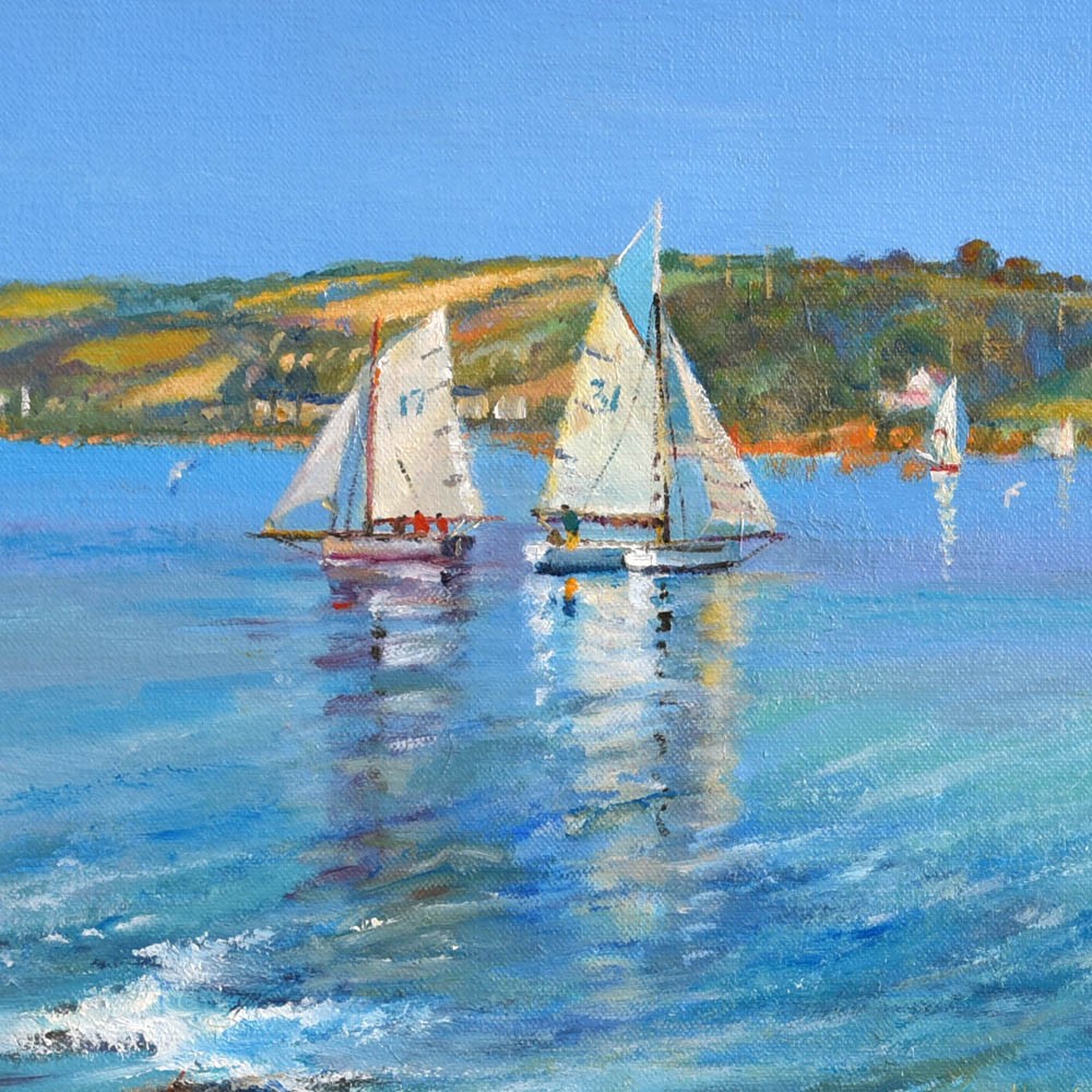 Original Oil Painting on Canvas. Time for a Treat. Pendennis Point. By British Artist Ted Dyer.