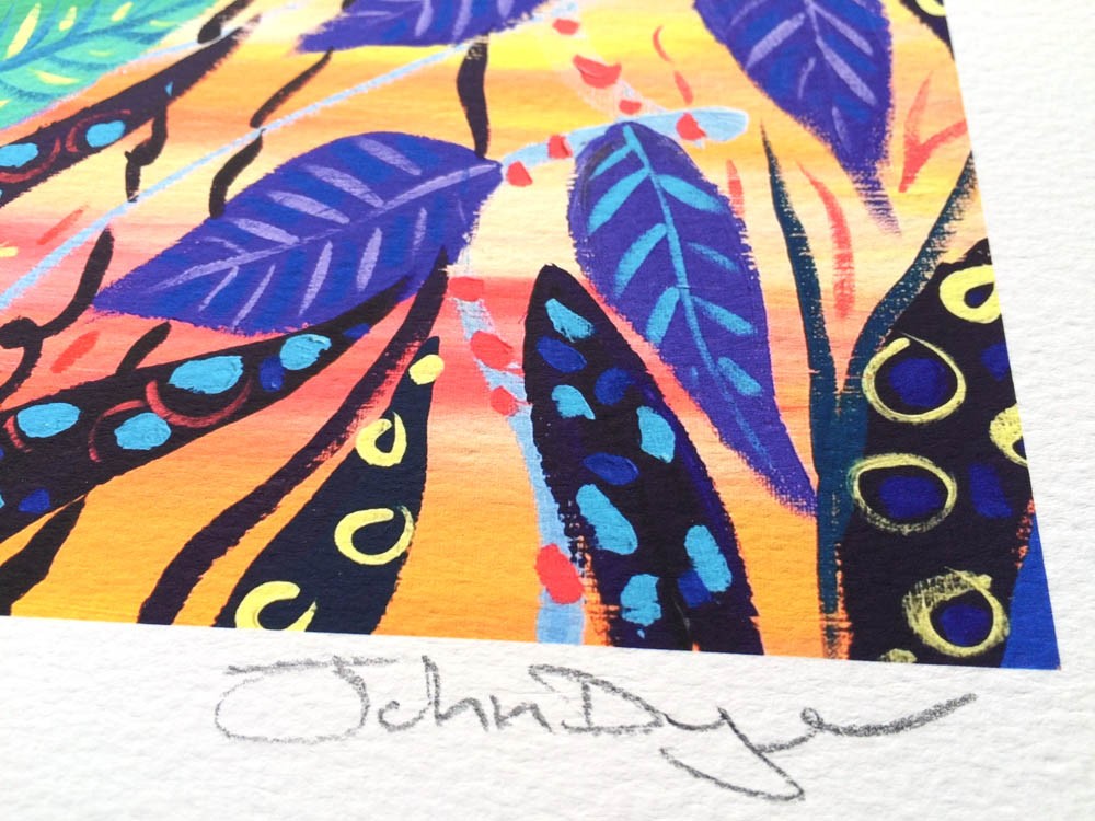 Amazon rainforest vana spirit - Yawanawá tribe. Painting by artist for the earth John Dyer. Rainforest, jaguar, butterflies, hummingbird, spirit woman