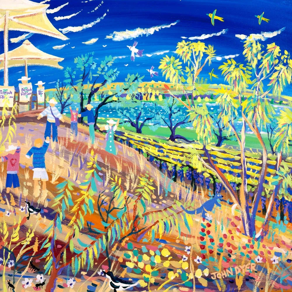 Limited Edition Australian Art Print by John Dyer. Bouncing by the Gum Tree. Banrock Station Wine Australia. John Dyer