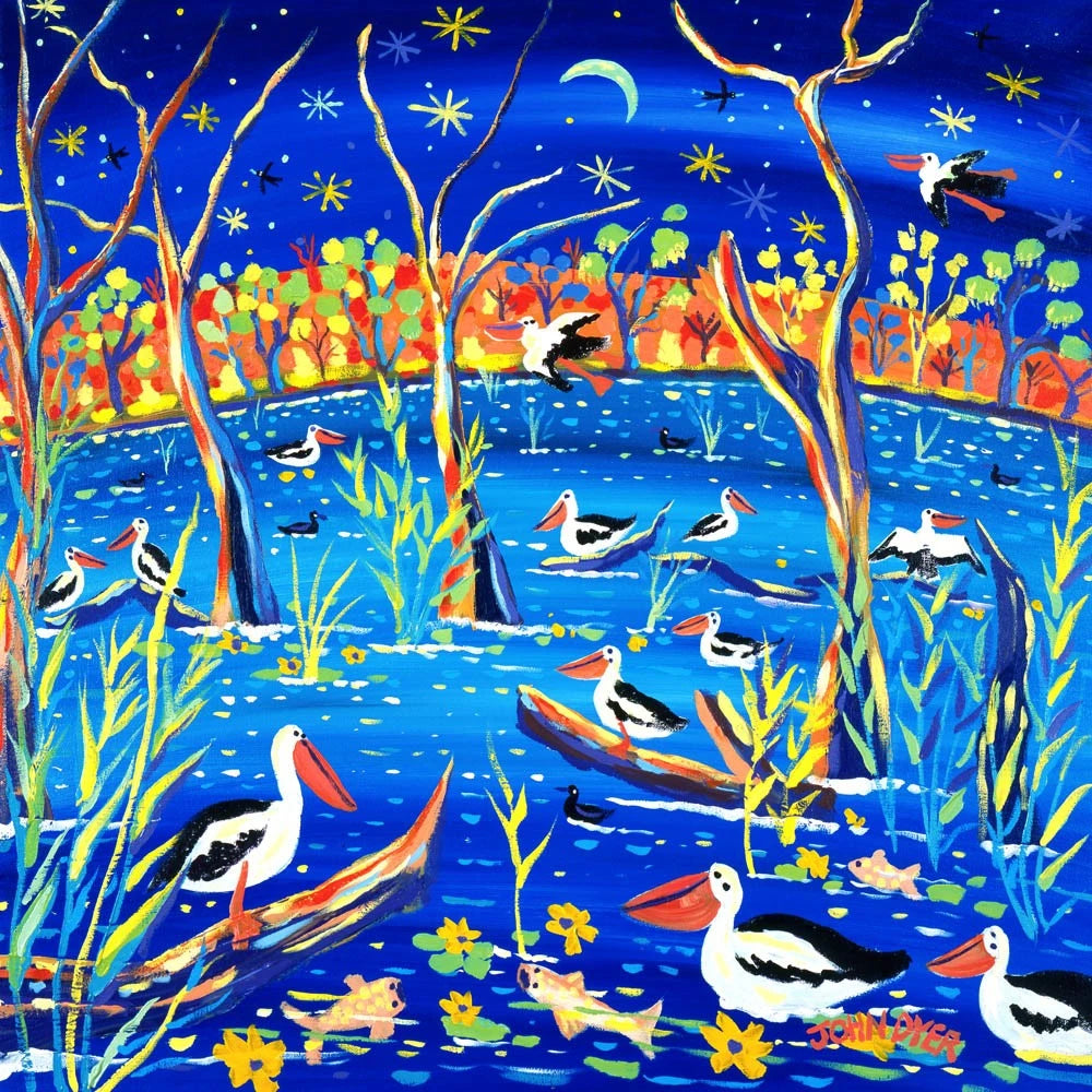 Limited Edition Australian Art Print by John Dyer. Pelican Roost. Banrock Station Wine Australia. Animal Art Prints John Dyer
