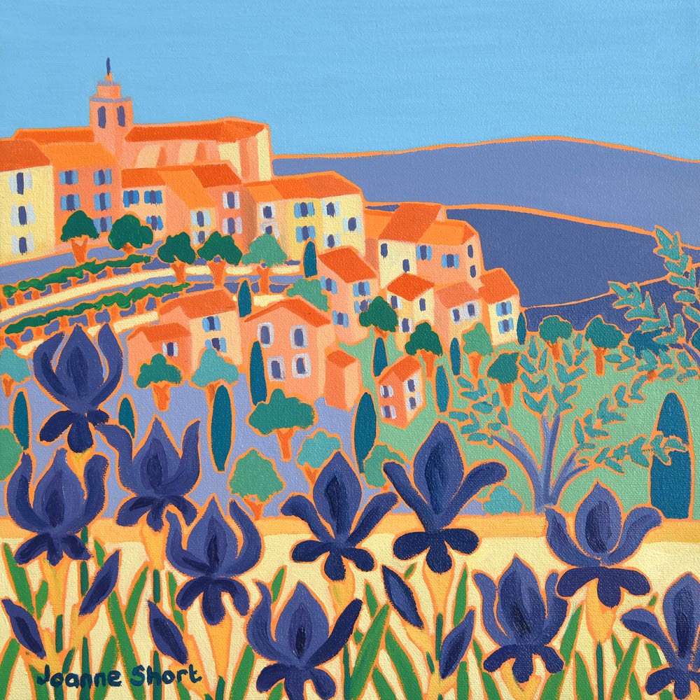 Joanne Short Painting. Purple Iris, Gordes, Provence. France. 12 x 12 inches oil on canvas Joanne Short