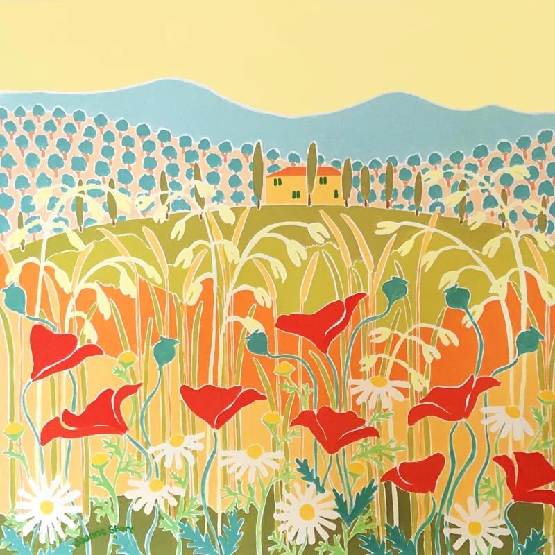 Una Villa in Toscana. A Villa in Tuscany, Sunset, Italy. 24x24 inch Original Italian oil Painting by Joanne Short Joanne Short