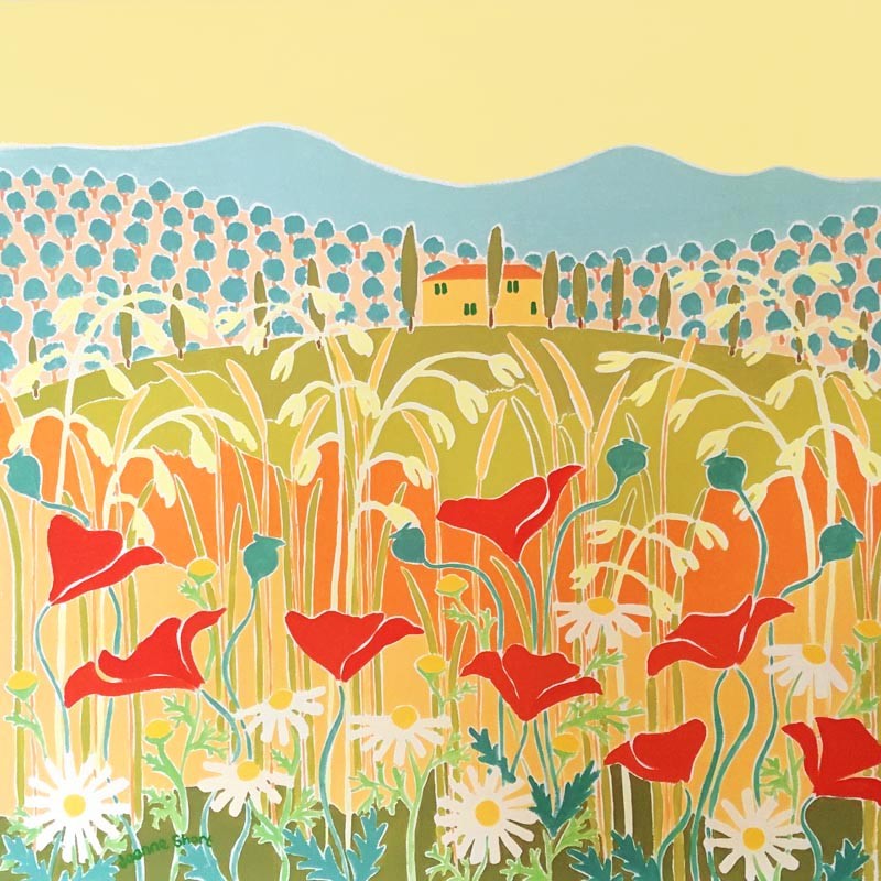 Una Villa in Toscana. A Villa in Tuscany, Sunset, Italy. 24x24 inch Original Italian oil Painting by Joanne Short