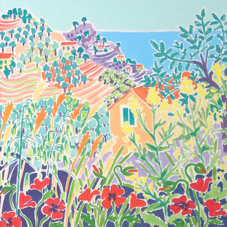 Original Painting by Joanne Short. A Little Place in Italy. Dolceacqua, Liguria Italy. 12x12 inches oil on canvas Joanne Short