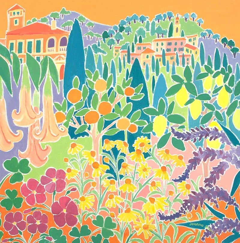 Original Painting by Joanne Short. 'Singing and Zinging, Hanbury Garden, Italy'. 24 x 24 inches oil on canvas Joanne Short