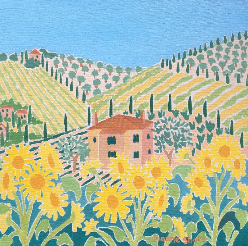 Original Painting by Joanne Short. House in the Sunflowers, Italy. 12 x 12 inches oil on canvas Joanne Short