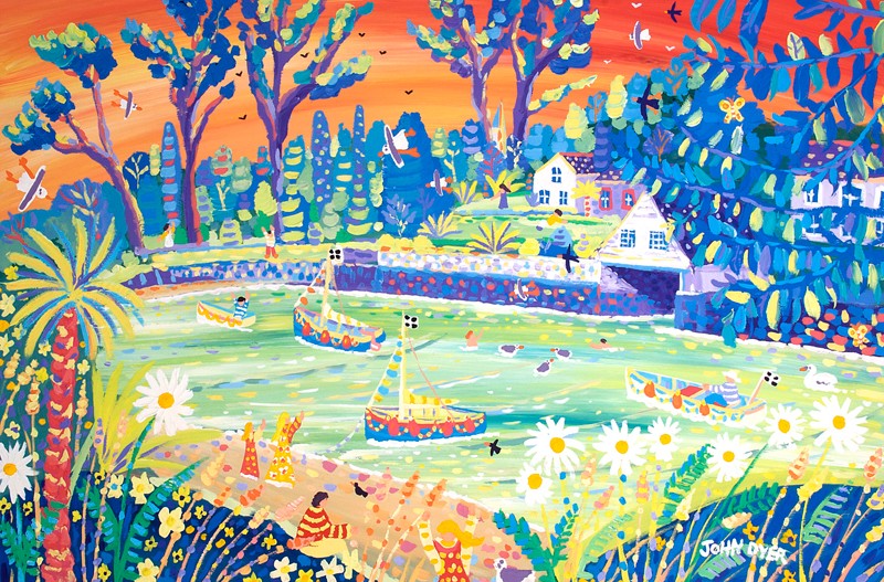 Original Painting by John Dyer. Relaxing by the River, Helford.