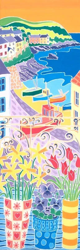 Original Painting by Joanne Short. Through the Window, Portloe, Cornwall. 36 x 12 inches oil on canvas Joanne Short