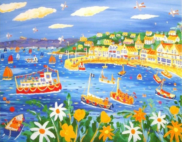 Limited Edition Print by Cornish Artist John Dyer. 'Buttercups and Daisies, St Mawes'. Cornwall Art Gallery Print John Dyer