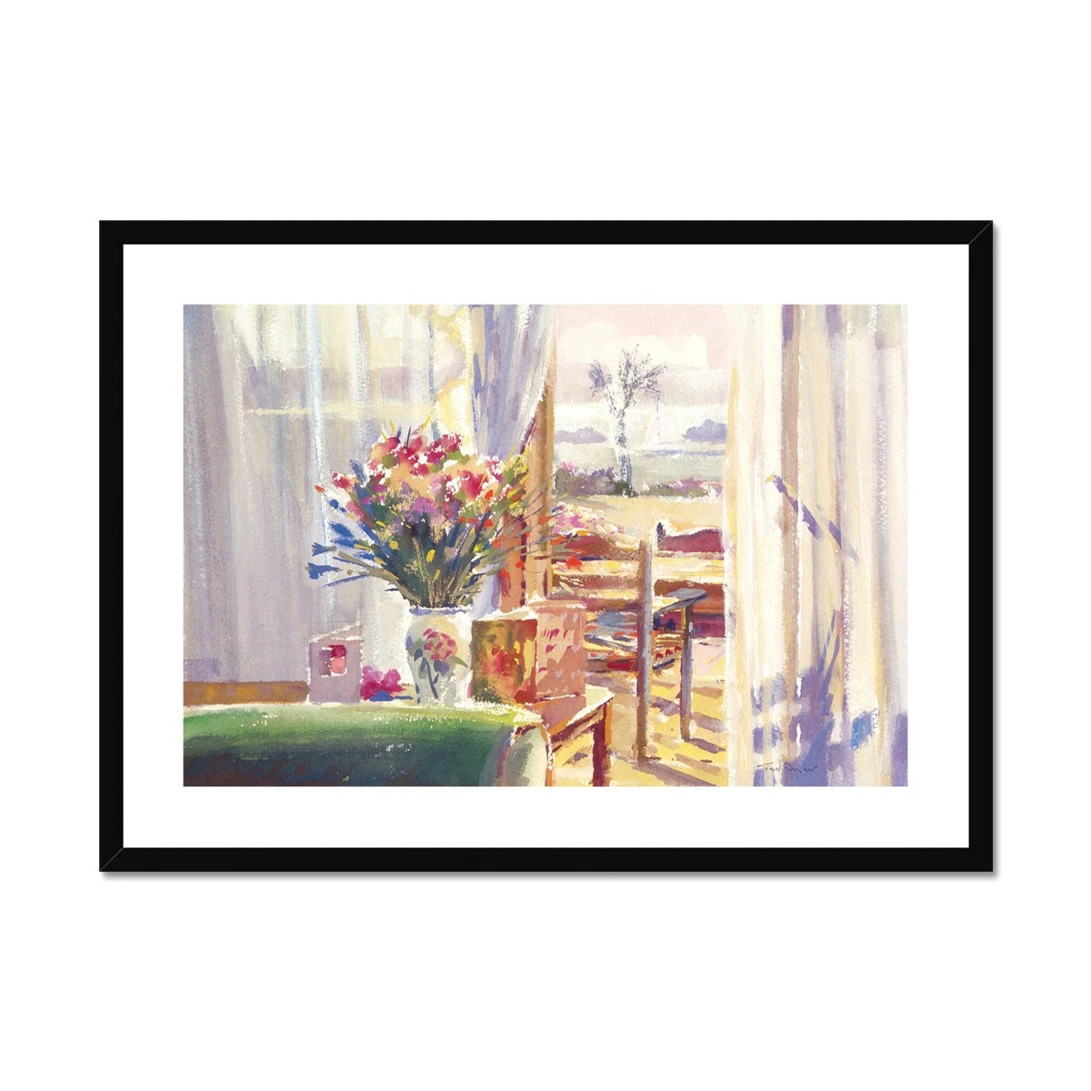 Ted Dyer Framed Open Edition Cornish Fine Art Print. 'View from our Room, Island Hotel, Tresco'. Cornwall Art Gallery Ted Dyer