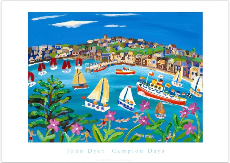 Cornish Art Poster Print. Campion Days, Flushing, Falmouth, Cornwall. By Cornish Artist John Dyer
