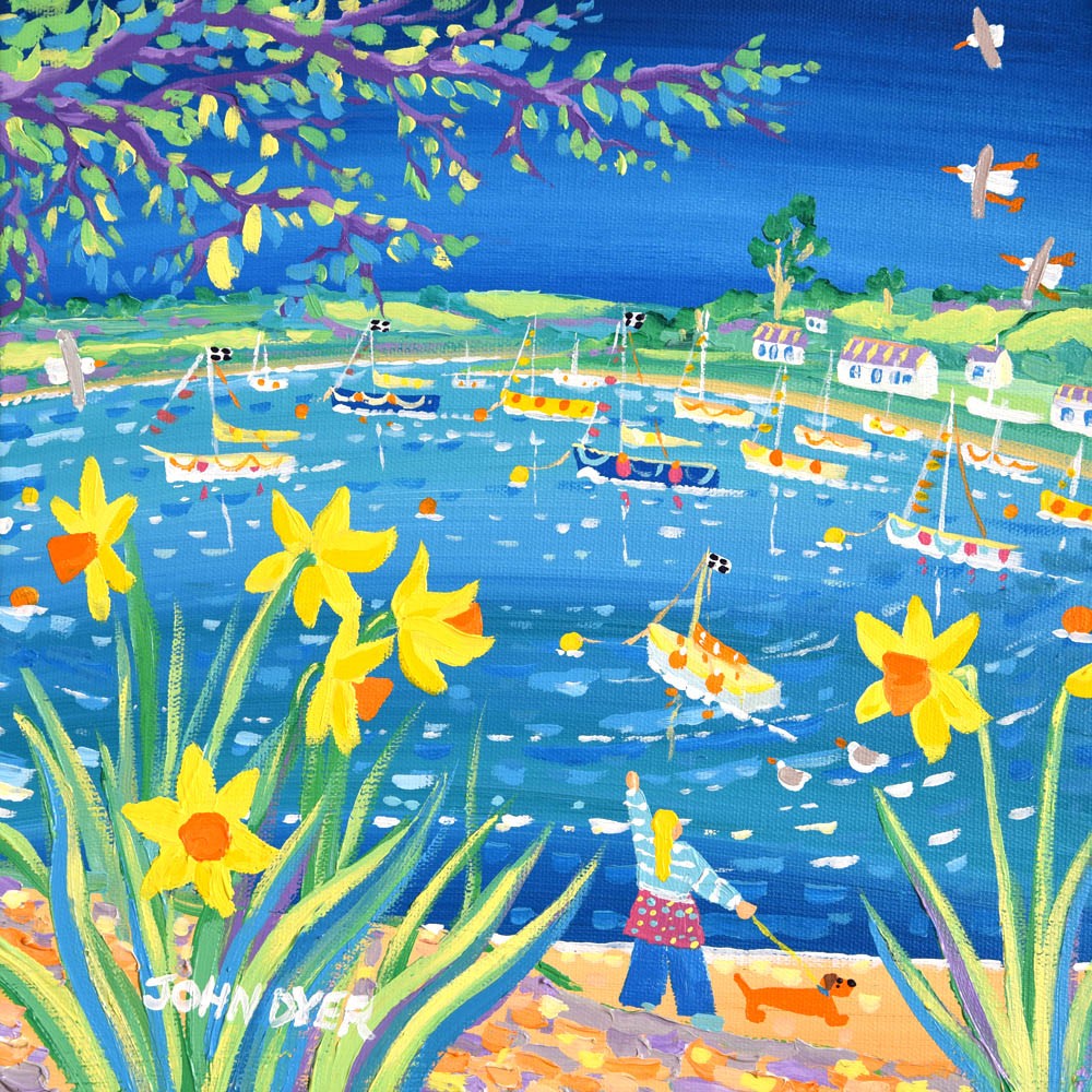 John Dyer Painting. Spring Sausage Dog Walkies, Mylor, Cornwall.