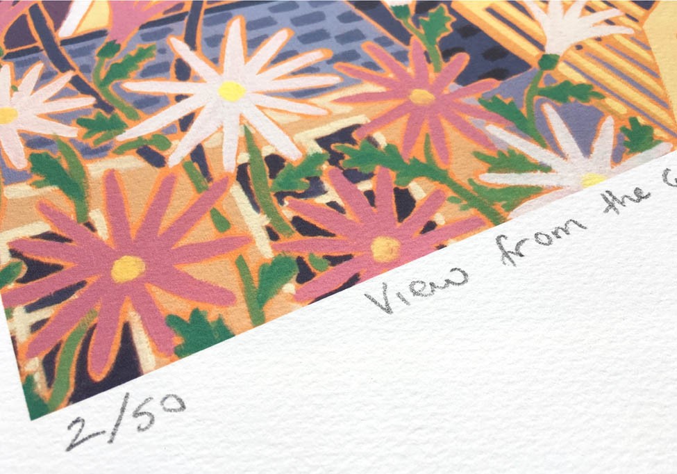 View from the Garden, Falmouth. Limited Edition Print by Joanne Short. King Charles Church, Falmouth