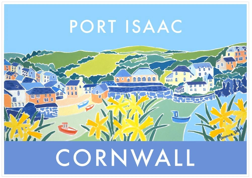 Port Isaac Art Prints of Cornwall by Cornish Artist Joanne Short. Vintage Style Poster Print Art for Homes. Cornwall Art Gallery Joanne Short