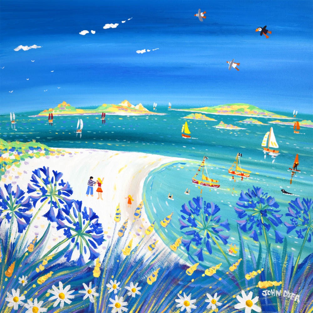 Limited Edition Print by Cornish Artist John Dyer. 'Island Life, Tresco'. Cornwall Art Gallery Print