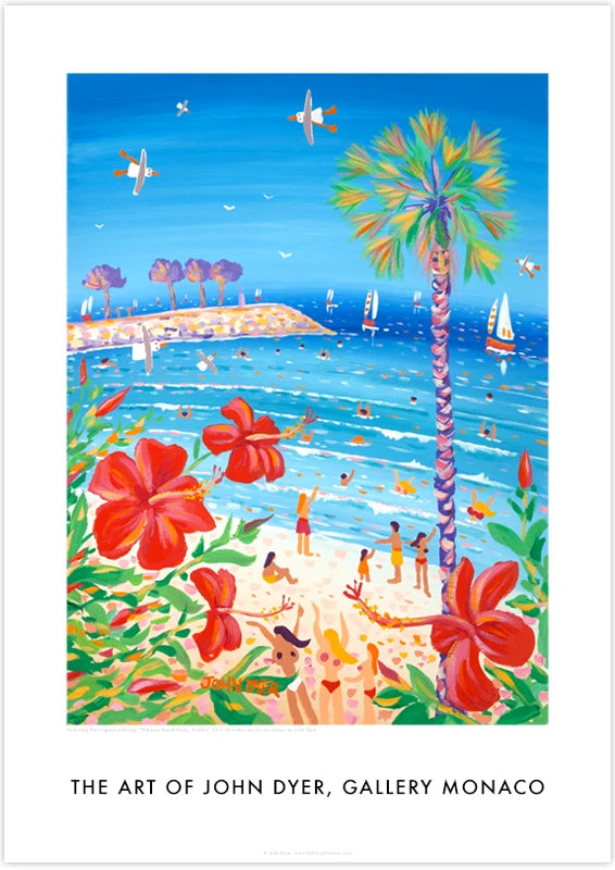 John Dyer Wall Art Poster Print. Hibiscus Beach Party, Menton. French Art Gallery John Dyer