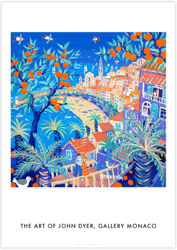 John Dyer French Wall Art Poster Print of the Old Town, Menton, South of France. French Art Gallery. John Dyer