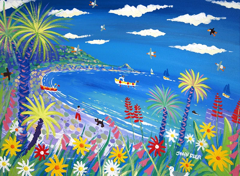 John Dyer Painting. Seaside Garden, Lamorna Cove, Cornwall. John Dyer